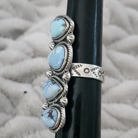 Turquoise Golden Hill Hills Teardrop Sterling Silver Ring Adjustable 8 & Up